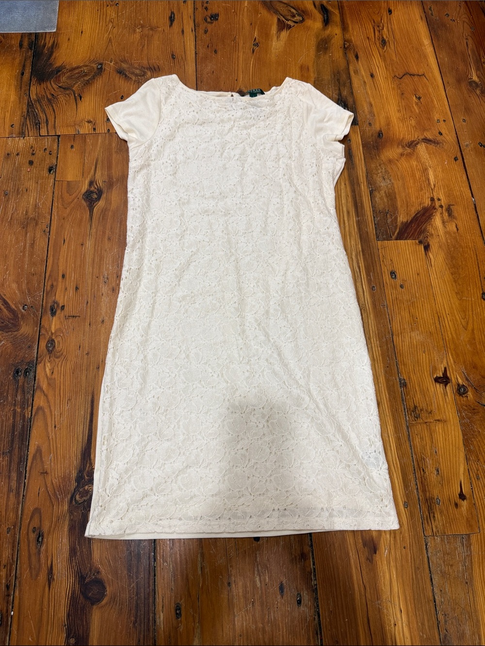 Lauren Ralph Lauren Ivory Floral Lace Short Sleeve Dress Size Large